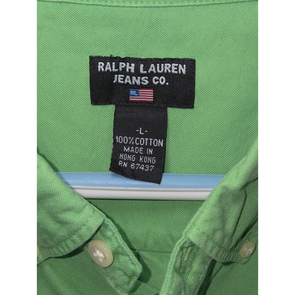 Ralph Lauren Jeans Co Green Short Sleeve Button Up Shirt Men Large RL67 Vintage - Picture 3 of 7